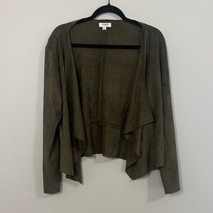 Olive Suede Open Front Blazer